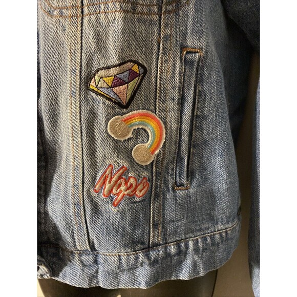 Joe Boxer Girl's Jean Jacket Large Fun Patches on Front Butterfly and More - Picture 5 of 6